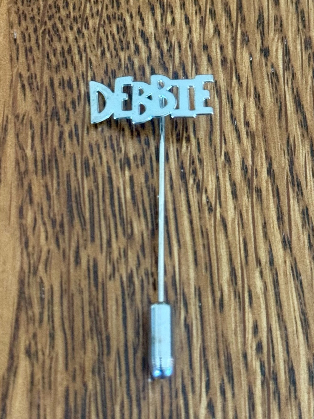 Vintage Silver Tone “DEBBIE” Name Stick Pin Lapel Retro
